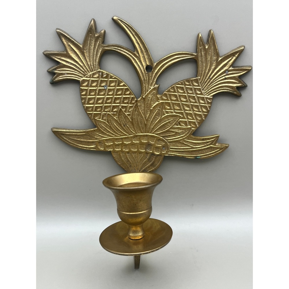 Vtg‎ Solid Brass Double Pineapple Wall Sconce Candle Holder Decor 6.5" x 5.5"